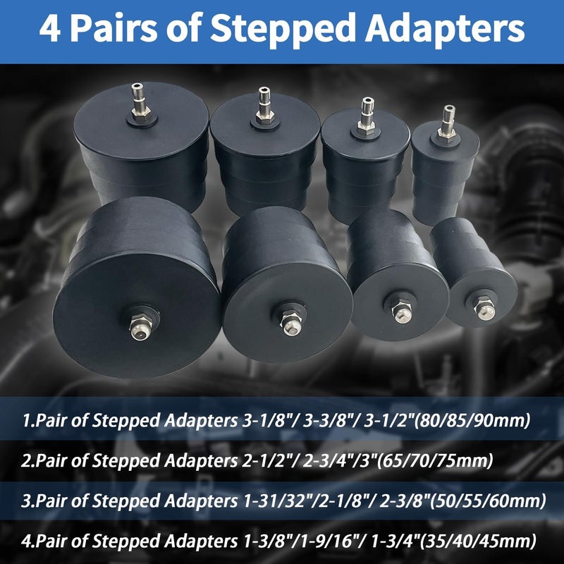 SUGOOE Turbo System Leakage Tester Set Turbocharger Air Pressure Leakage Tester Kit with 4 Pairs of Stepped Adapters 1-3/8" to 3-1/2" 35mm-90mm for Most Vehicles (9PCS) - Image 3